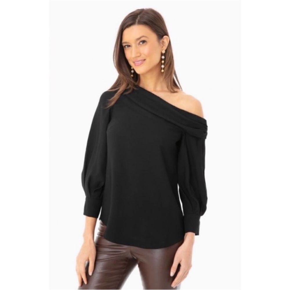 Tuckernuck Hawkins One-Shoulder Long Sleeve Black Blouse Top S NWT